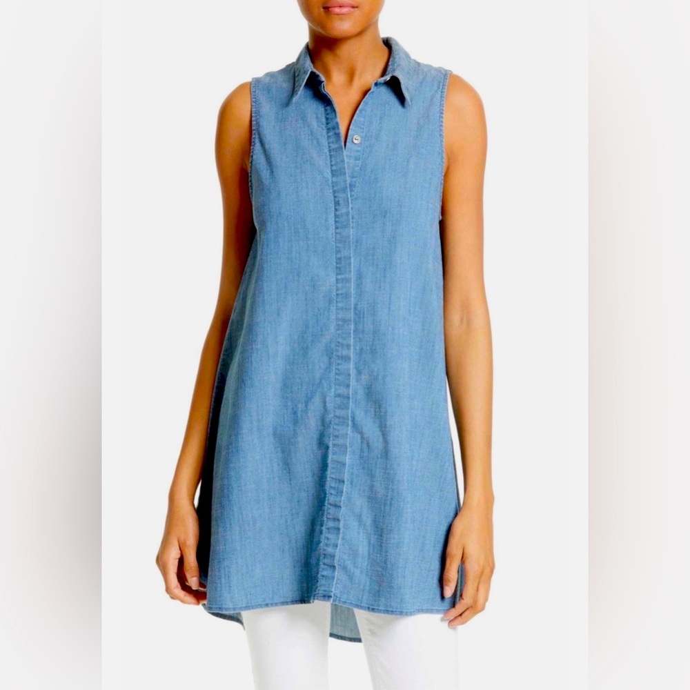 Alice & Olivia Anisa Sleeveless Chambray Denim Tunic Top Size M
